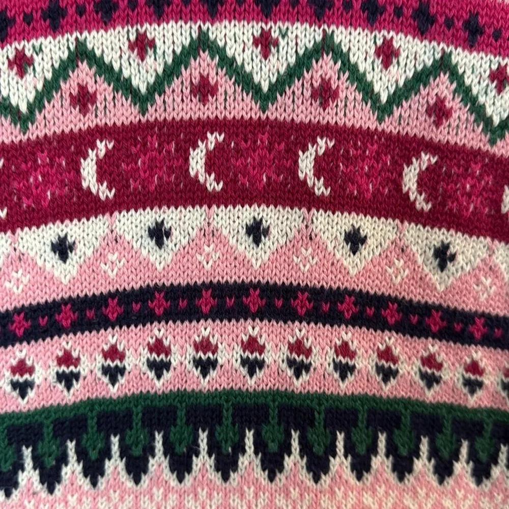 J.Crew pink green knit sweater small romantic feminine preppy holiday party